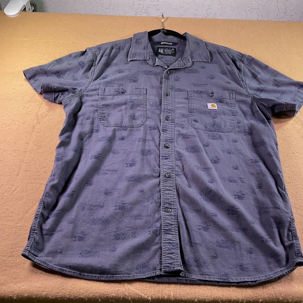 Carhartt Rugged Flex Mens L Relaxed Fit Short Sleeve Button Down Shirt TW5701-M